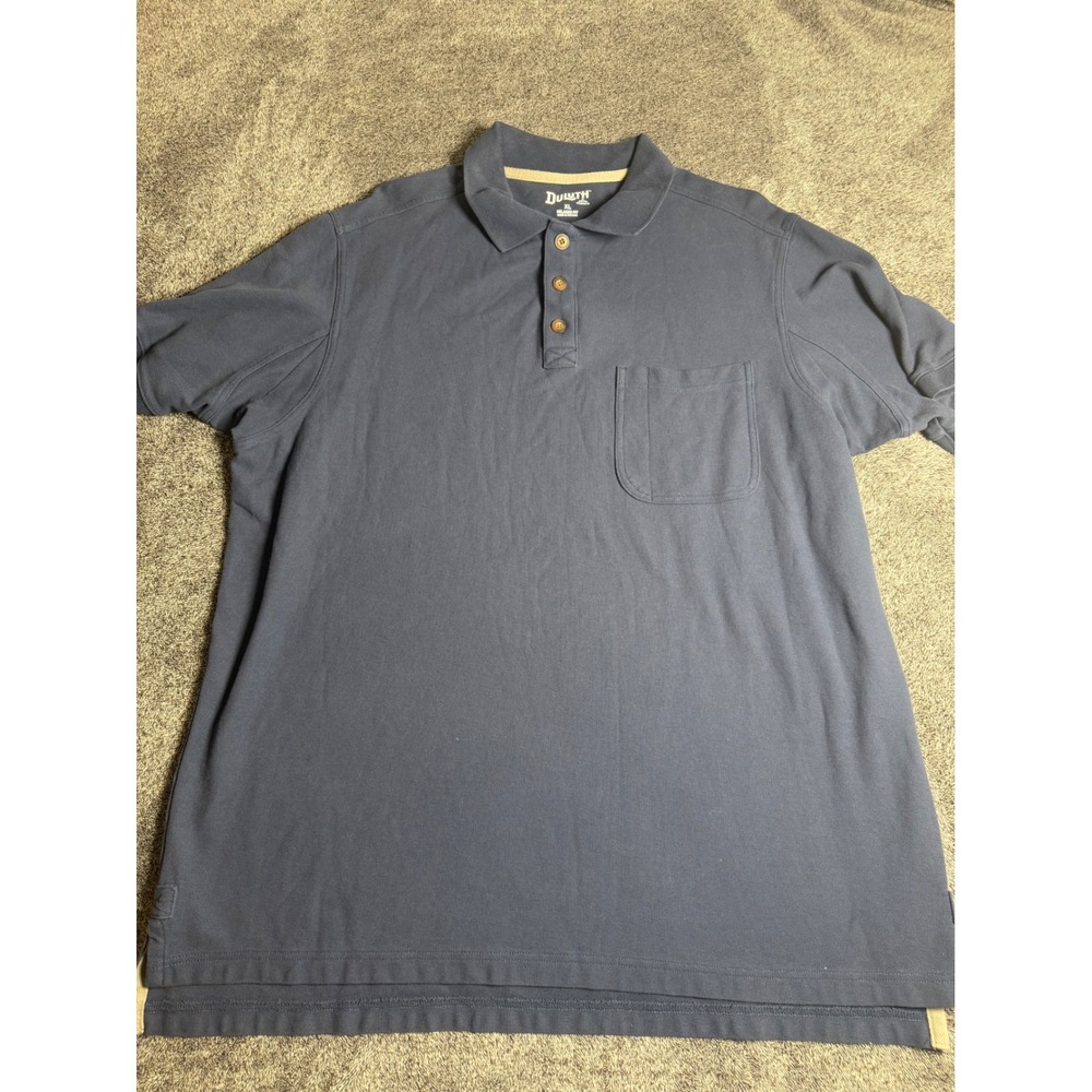 Duluth Trading Co Mens XL Relaxed Fit Cotton Pique Pocket Polo Shirt Navy Blue